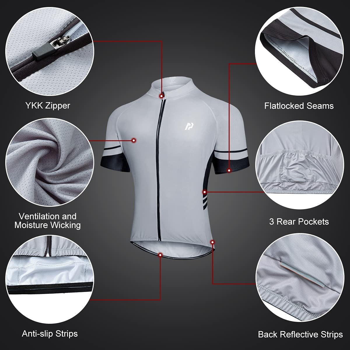 Men'S Cycling Jersey Set, Quick-Dry Bike Jersey Suits Bicycle Short Outfits Cycling Clothing Kit - 3D Padded Shorts Black Gray Xx-Large