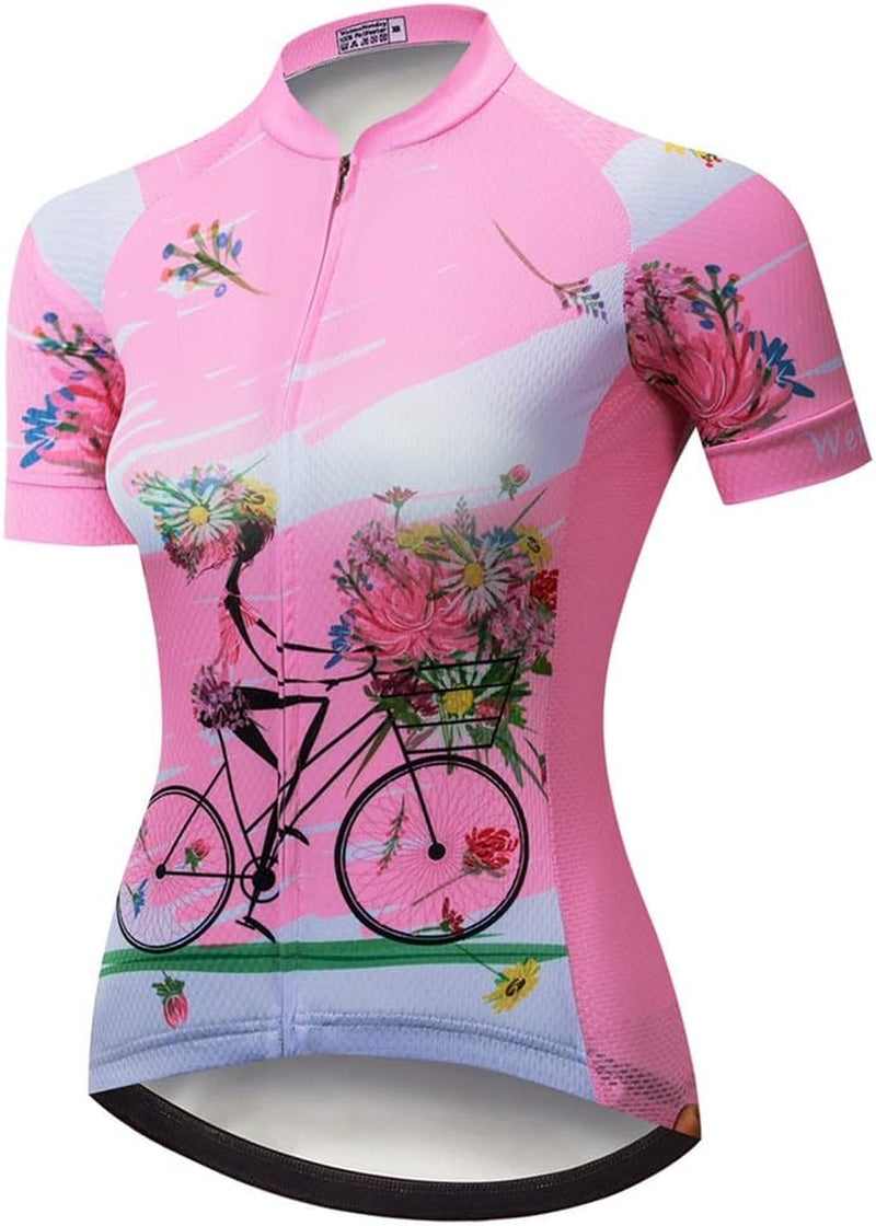 Womens Cycling Jersey Sets Sports Breathable Padded Cycling Clothing Cycling Wear Summer Girl Pink M