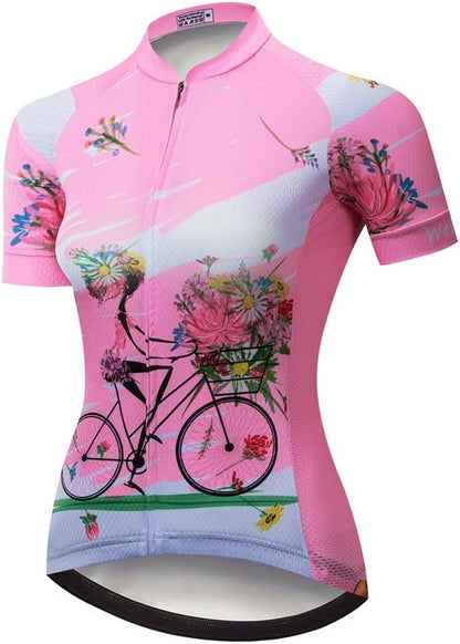 Womens Cycling Jersey Sets Sports Breathable Padded Cycling Clothing Cycling Wear Summer Girl Pink M