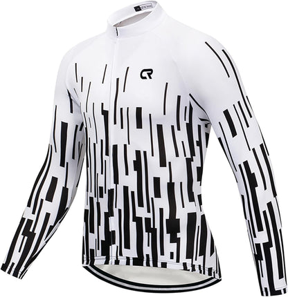 CR Long Sleeve Cycling Jersey Mens, 3+1 Zipper Pockets Bicycle Tops Quick Dry Breathable Biking Shirt