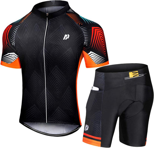 Men'S Cycling Jersey Set, Quick-Dry Bike Jersey Suits Bicycle Short Outfits Cycling Clothing Kit - 3D Padded Shorts Black Orange Small