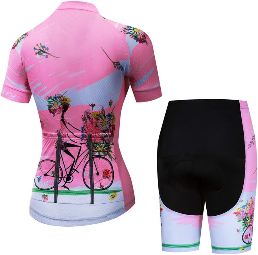 Womens Cycling Jersey Sets Sports Breathable Padded Cycling Clothing Cycling Wear Summer Girl Pink M