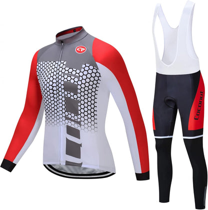 CR Men'S Cycling Clothing Set Long Sleeve Cycling Jersey Zipper Pocket Bike Outfit Cycling Bib Pants 3D Padded
