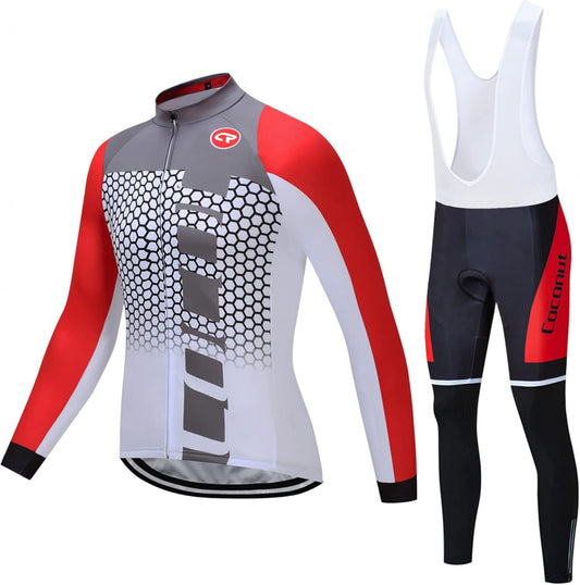 CR Men'S Cycling Clothing Set Long Sleeve Cycling Jersey Zipper Pocket Bike Outfit Cycling Bib Pants 3D Padded
