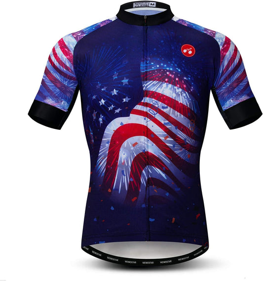 Mens Cycling Jersey Short Sleeves Mountain Bike Shirt MTB Top Zipper Pocket Reflective Skull