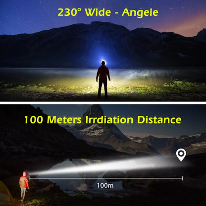COB LED Headlamp Sensor Headlight with Built-In Battery Flashlight USB Rechargeable Head Lamp Torch 5 Lighting Modes Work Light
