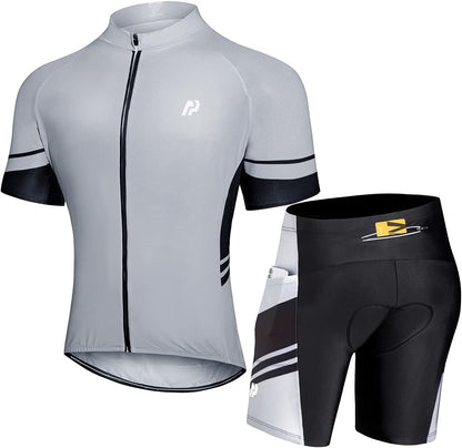 Men'S Cycling Jersey Set, Quick-Dry Bike Jersey Suits Bicycle Short Outfits Cycling Clothing Kit - 3D Padded Shorts Black Gray Xx-Large