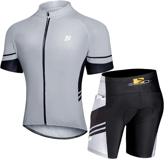 Men'S Cycling Jersey Set, Quick-Dry Bike Jersey Suits Bicycle Short Outfits Cycling Clothing Kit - 3D Padded Shorts Black Gray Xx-Large