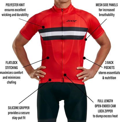 Men'S Core Cycling Jersey, Breathable Short Sleeve Road Bike Tri Jersey, Moisture Wicking, 3 Rear Pockets, UPF 30 Fabric