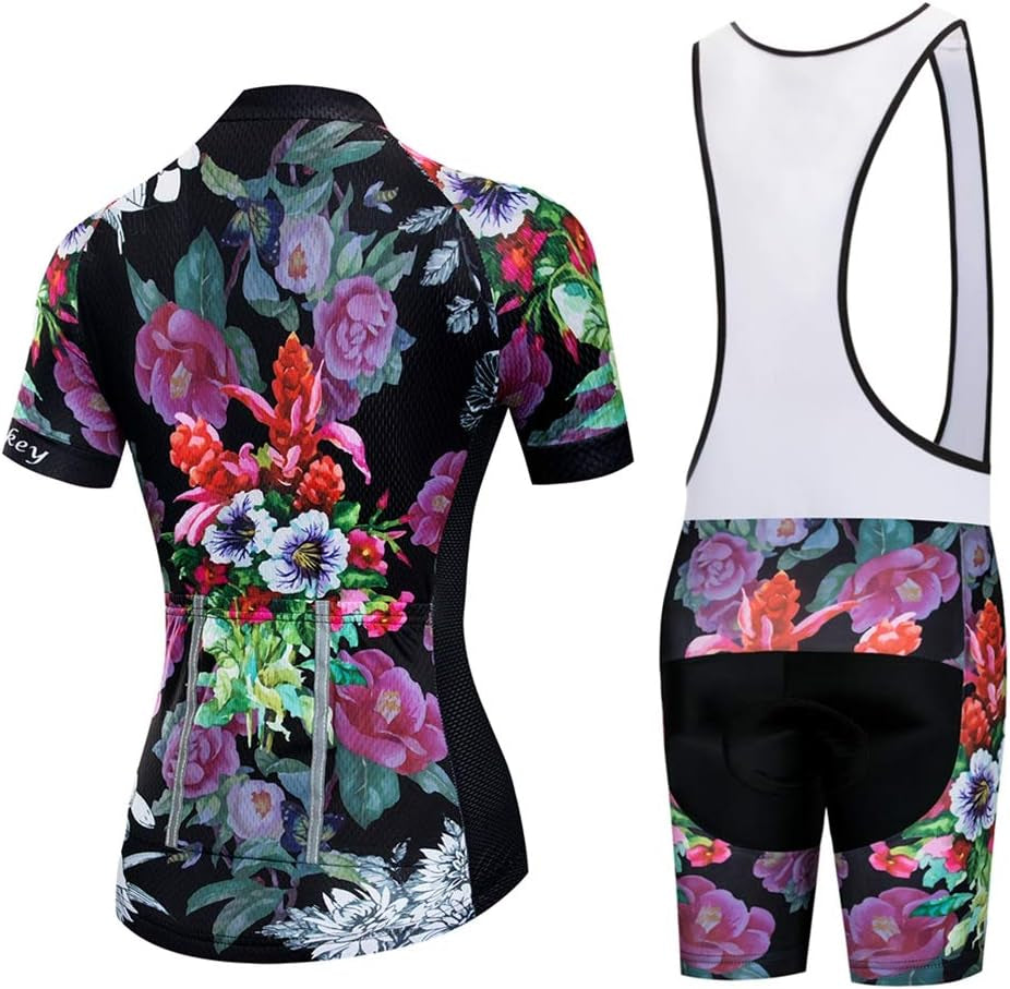 Womens Cycling Jersey Bib Sets Sports Breathable Padded Cycling Clothing Cycling Wear Summer Bib Purple Flower M