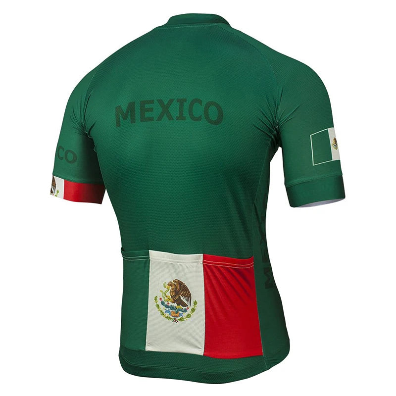 New Summer Mexico Flag Cycling Jersey Man Green Cycling Clothing Road Bicycle Wear Shirts