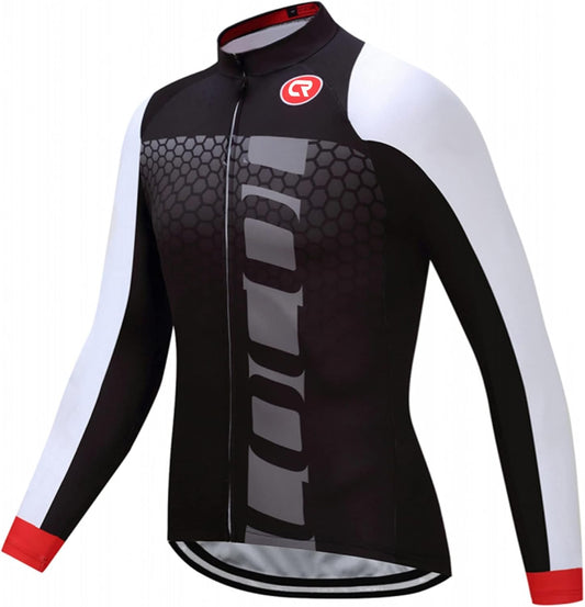 CR Long Sleeve Cycling Jersey Mens, 3+1 Zipper Pockets Bicycle Tops Quick Dry Breathable Biking Shirt