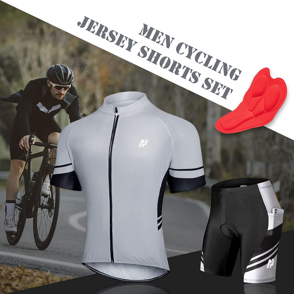 Men'S Cycling Jersey Set, Quick-Dry Bike Jersey Suits Bicycle Short Outfits Cycling Clothing Kit - 3D Padded Shorts Black Gray Xx-Large