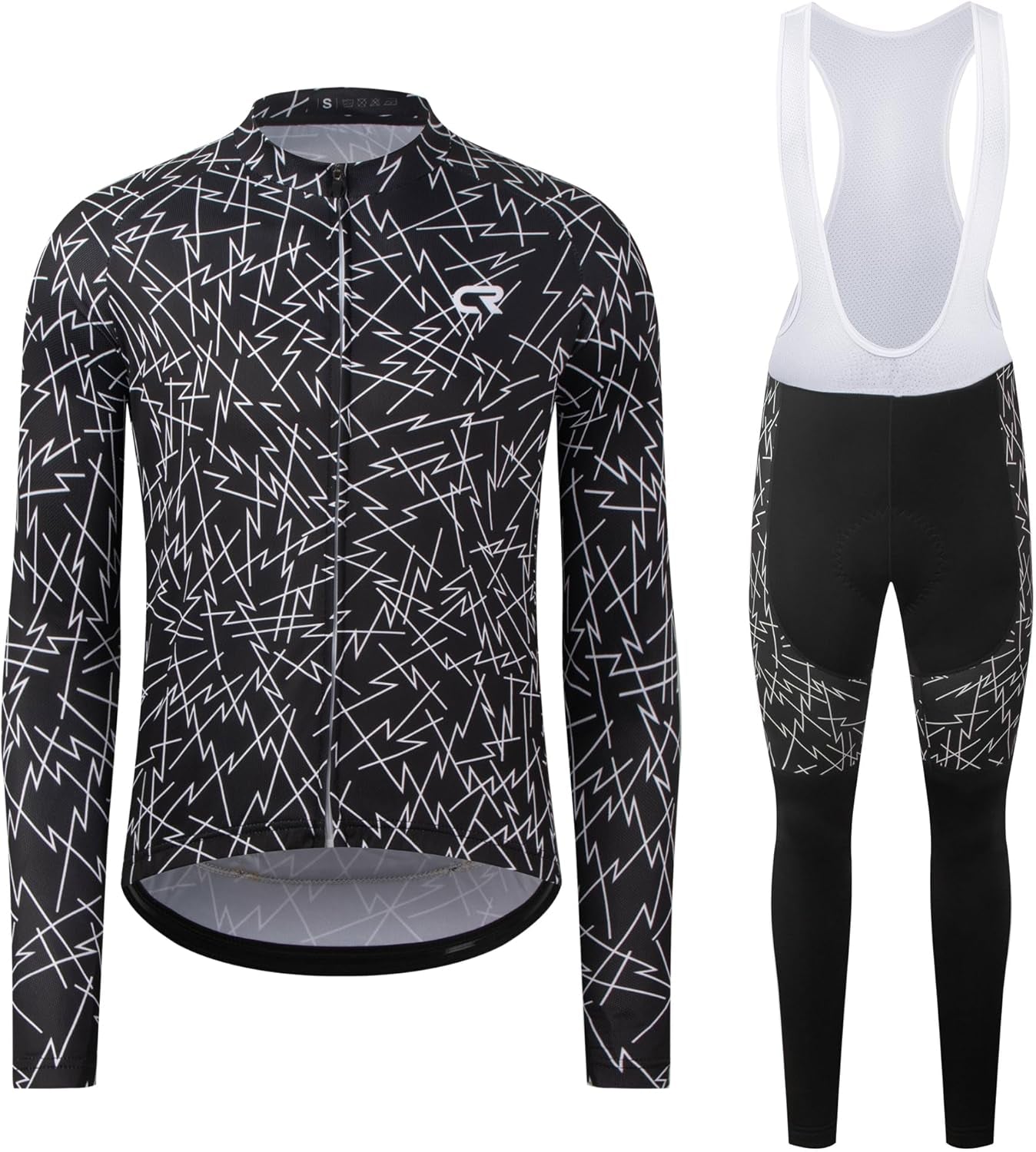 CR Men'S Cycling Clothing Set Long Sleeve Cycling Jersey Zipper Pocket Bike Outfit Cycling Bib Pants 3D Padded
