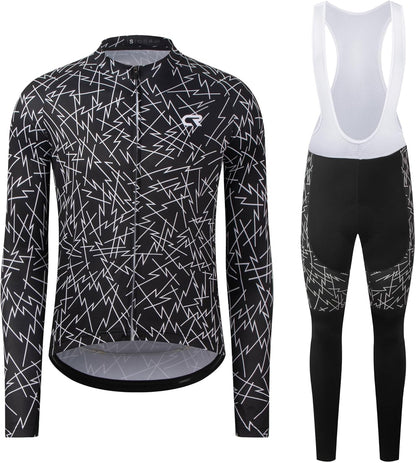 CR Men'S Cycling Clothing Set Long Sleeve Cycling Jersey Zipper Pocket Bike Outfit Cycling Bib Pants 3D Padded