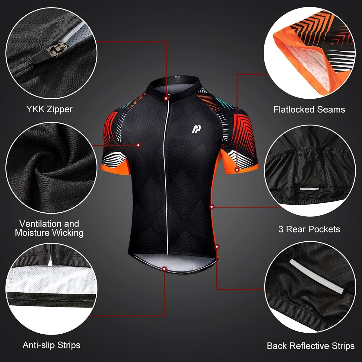 Men'S Cycling Jersey Set, Quick-Dry Bike Jersey Suits Bicycle Short Outfits Cycling Clothing Kit - 3D Padded Shorts Black Orange Small