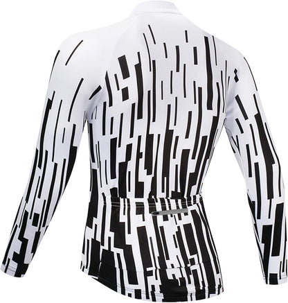 CR Long Sleeve Cycling Jersey Mens, 3+1 Zipper Pockets Bicycle Tops Quick Dry Breathable Biking Shirt