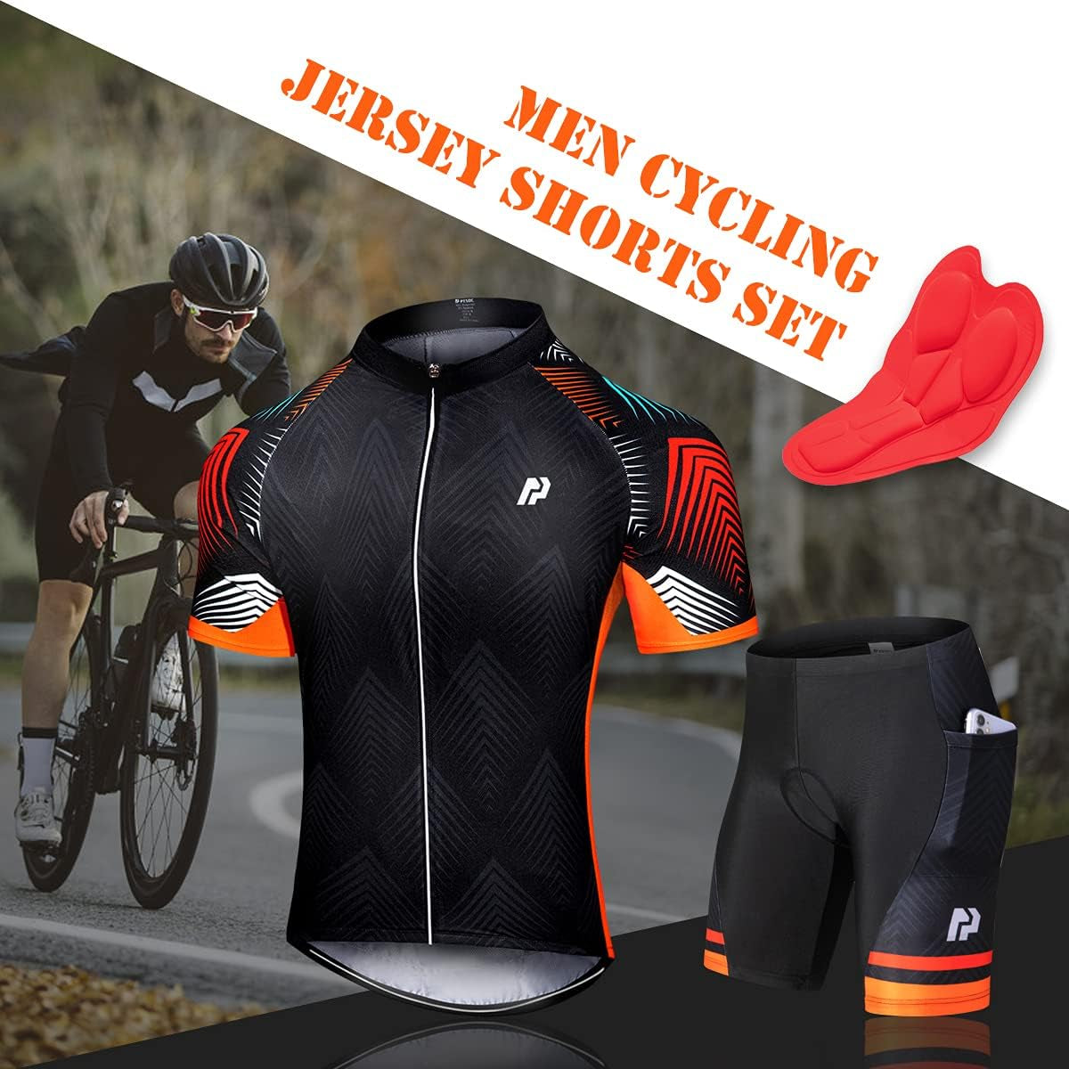 Men'S Cycling Jersey Set, Quick-Dry Bike Jersey Suits Bicycle Short Outfits Cycling Clothing Kit - 3D Padded Shorts Black Orange Small